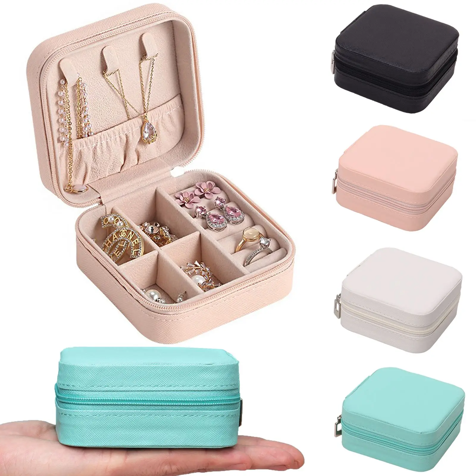 

Portable Jewelry Storage Box Travel Organizer Jewelry Case Leather Storage Earrings Necklace Ring Jewelry Organizer Display