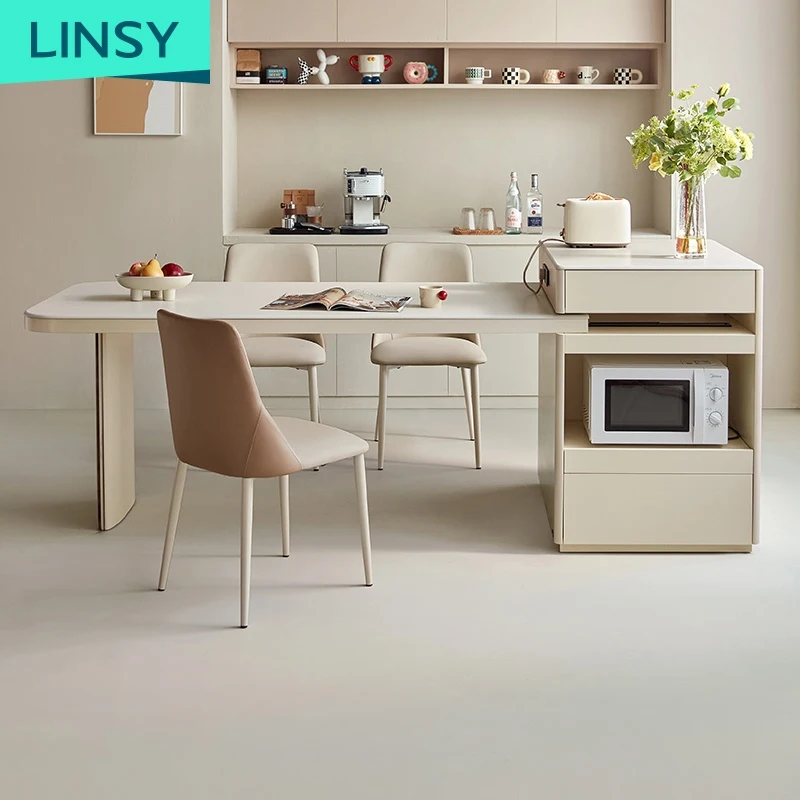 

Modern Extendable Sintered Stone Dining Table White Rectangle Kitchen Island Dining Room Furniture Durable 6-Seater U