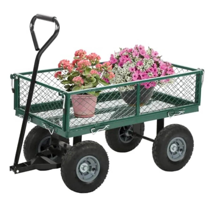 

Garden Cart Steel Heavy Duty 500 LBS Capacity Utility Cart Wagon with Removable Sides and 180 Rotating Handle for Yard Lawn and