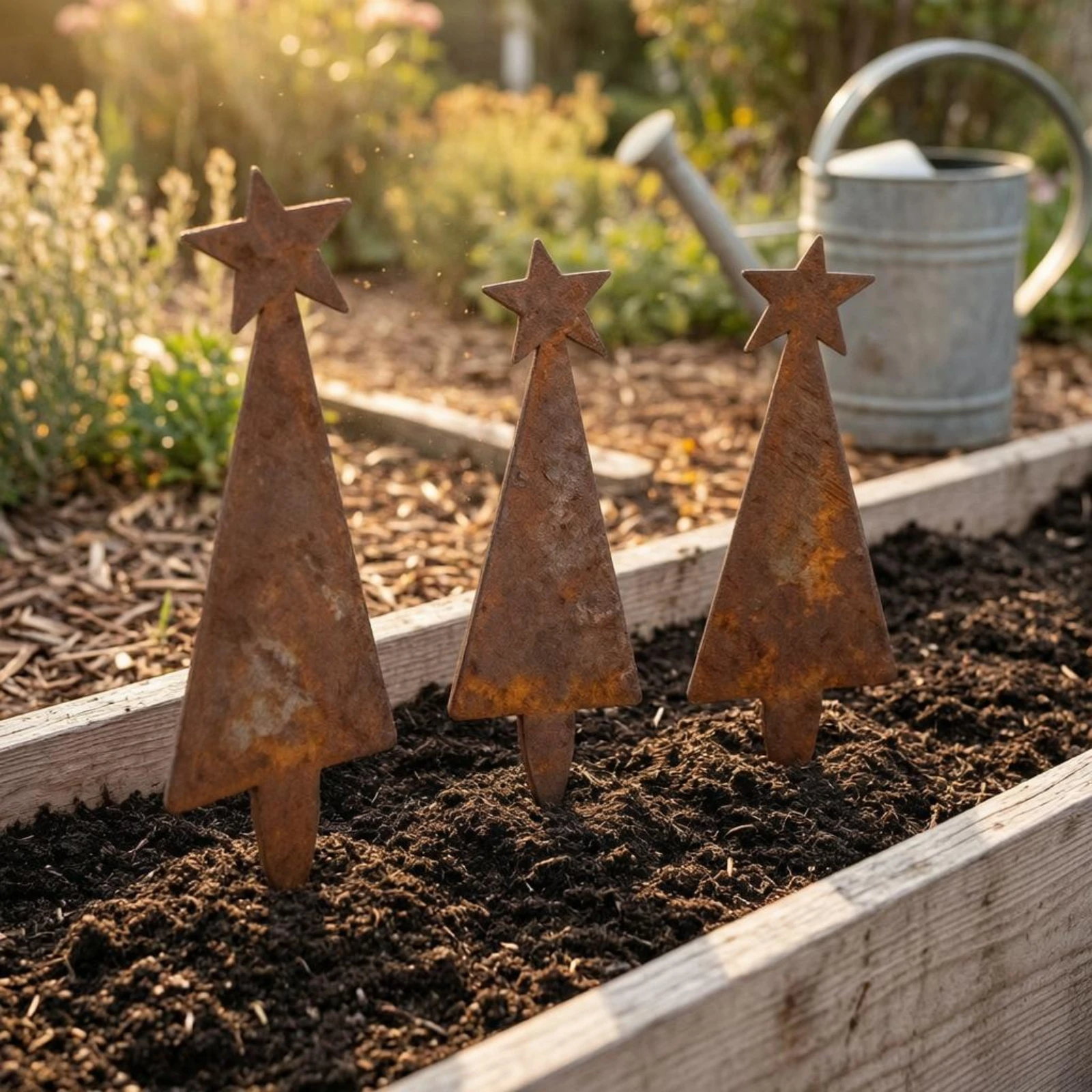 Metal Cutout Stake Rust-Colored Iron Garden Stake Rustic Garden Art Weather-Resistant