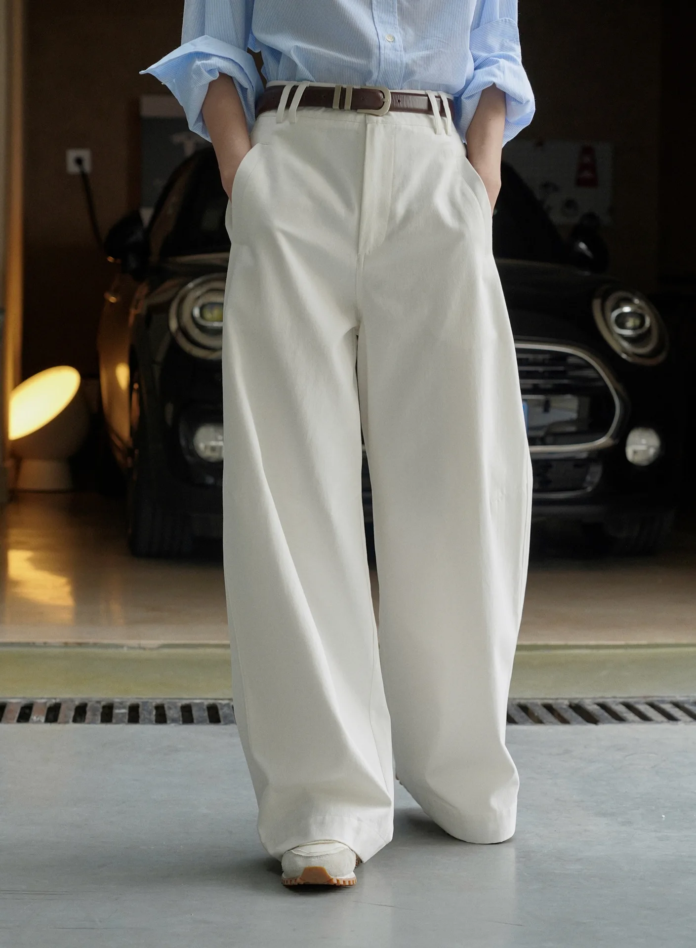 2023 New Women Pure Cotton White Long Pants High Waist Casual Wide Leg Loose Style Fashion Pants Female Long Trousers