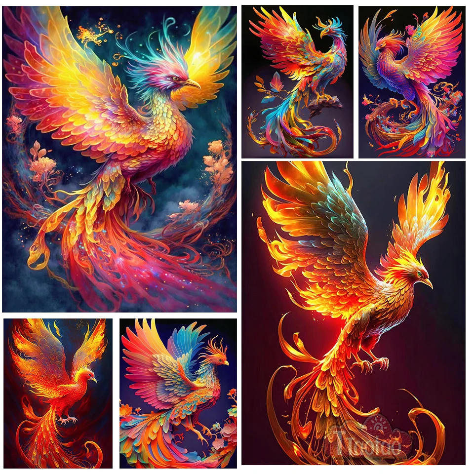 5D Square Round Mosaic Diamond Painting Embroidery Diy Chinese Mythological Animal Fire Phoenix Cross Stitch Picture Wall Decor