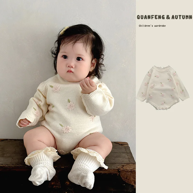 

Детские комбинезоны UNITIM для девочек, вязаные комбинезоны с цветочным жаккардовым узором, цельные комбинезоны для малышей, весенние комбинезоны для новорожденных девочек, комбинезоны-слипы