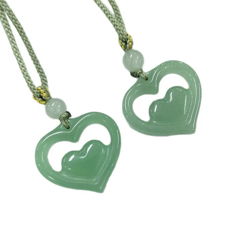 Ice-green aventurine heart-shaped pendant with double-sided polished surface, suitable for both men and women 5