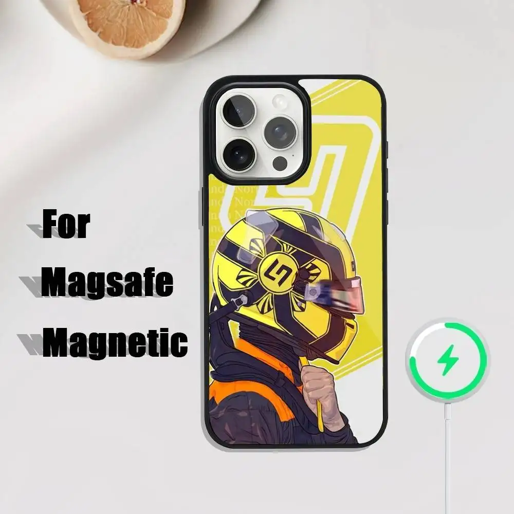 Formula L-Lando-Norris-s telefoonhoesje iPhone 17,16,15,14,13,12,11,Pro,Max,Plus,Mini,SE4,E Magnetisch Magsafe Draadloos opladen