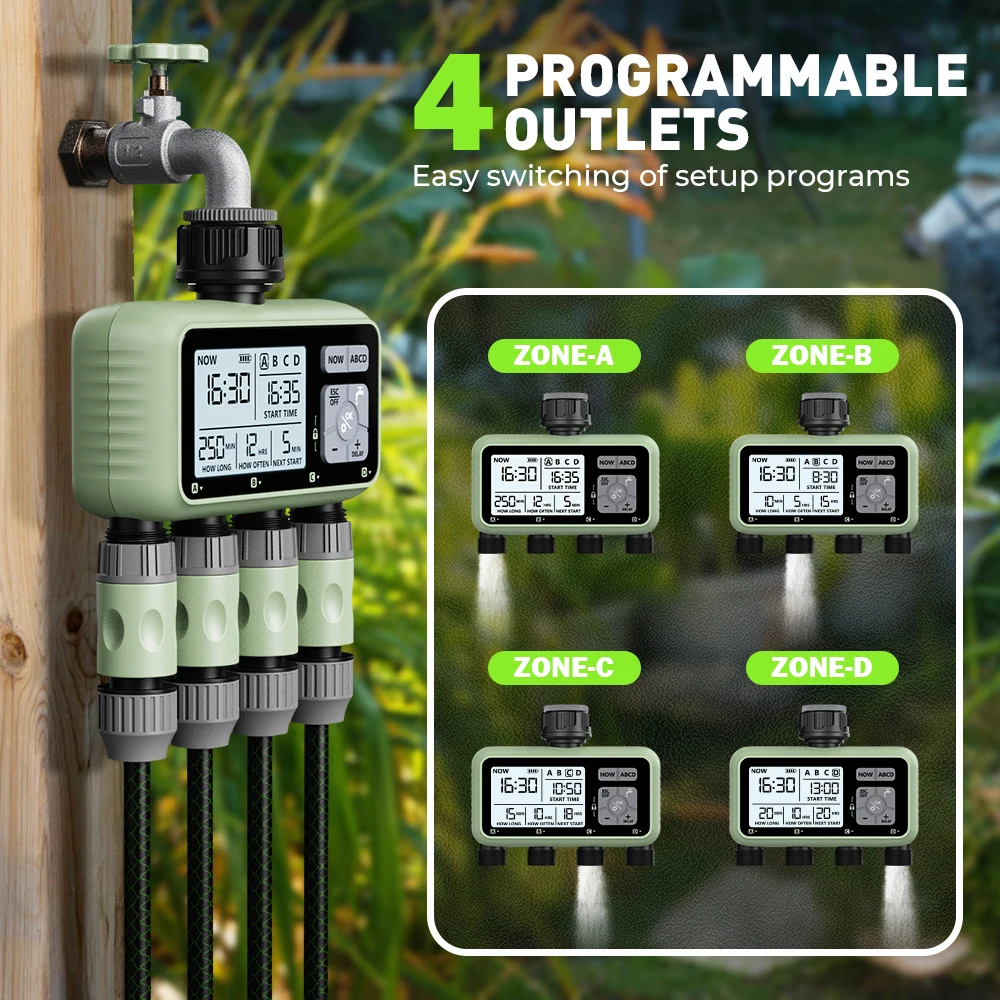 

Eshico HCT-379 4-зонный цифровой таймер полива Super Water Timer: автоматический контроллер для сада, помощник для орошения больших участков, экономия воды
