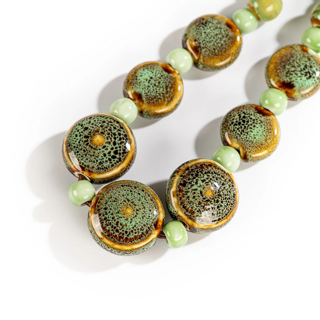 Colorful Distressed Retro Irregular Ceramic Gift Neckalce artware Antique wholesale Necklaces & Pendants For women #XN026-7