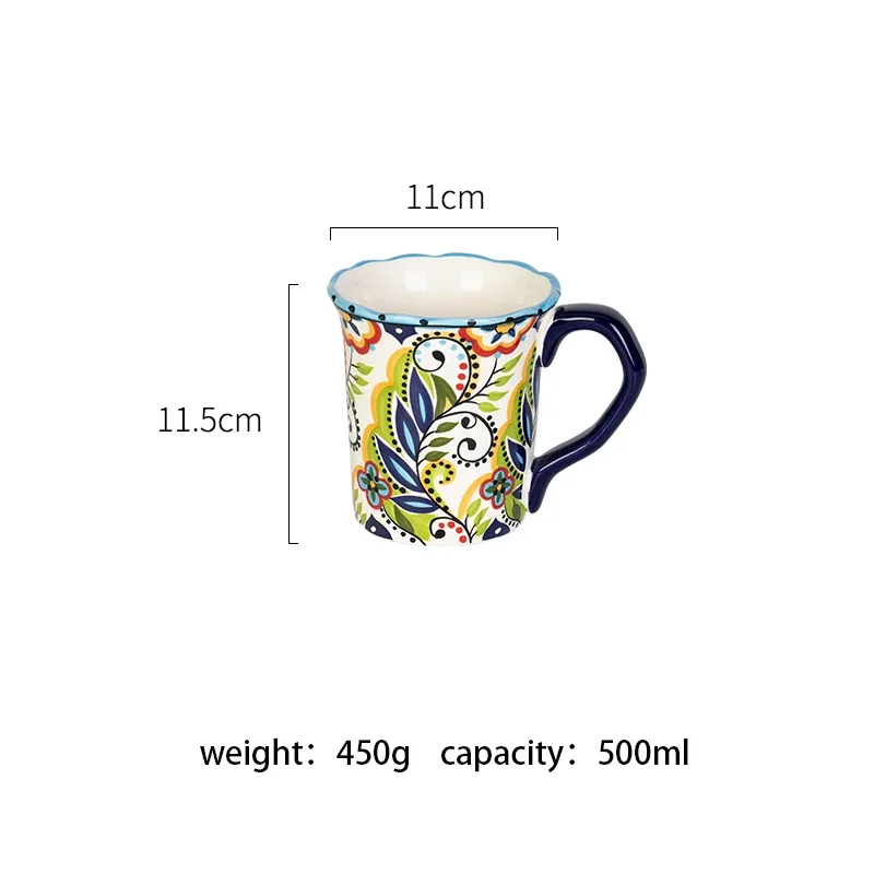 500ml Large Bohemian Mug, Ceramic Mark Cup, Breakfast Coffee Milk Tea Fruit Juice Couple Cup Drinkware Tool Household items, 1Pc