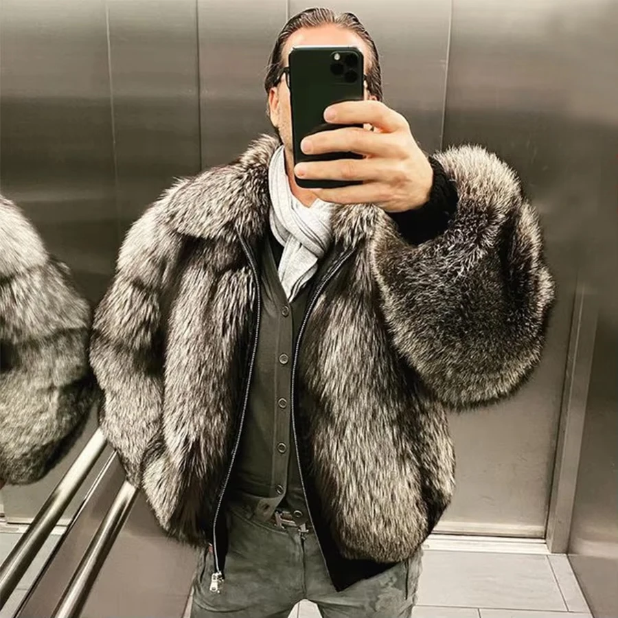 Men Fur Coat Real Silver Fox Fur Coat With Zipper Best Selling Warm Winter Men's Short Jacket Natural Fox Fur