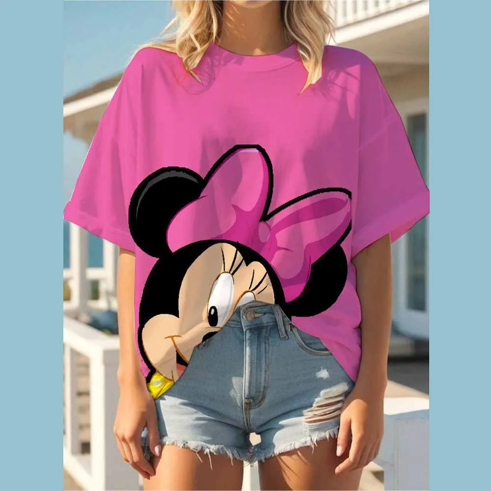 Disney Clothing Graphic T-shirt Tee Top Fashion Summer O-neck Mickey Mouse Printed Short Sleeve T Shirt Women Clothes