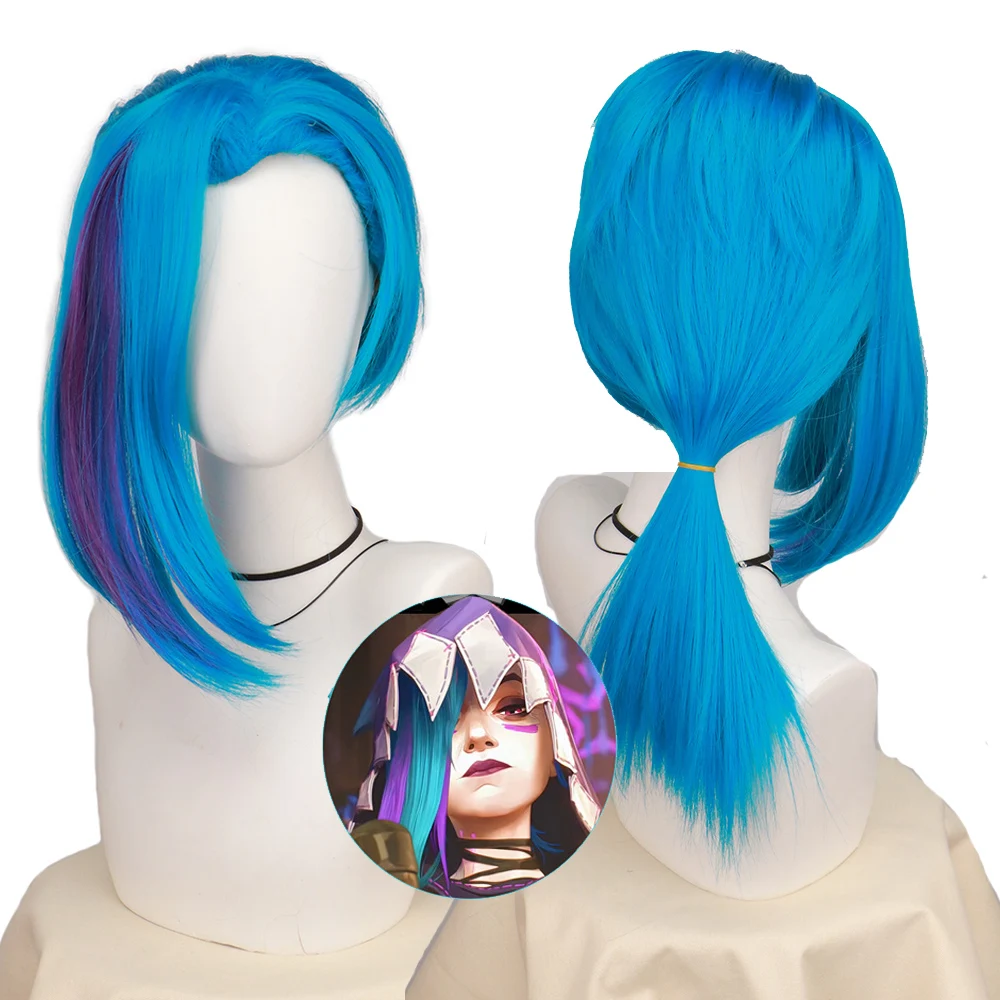 Jinx Cosplay Wig Arcane Season 2 Jinx Blue Hair Kobiety Mężczyźni Halloween LOL Role Play Peruka Żaroodporne syntetyczne peruki do włosów