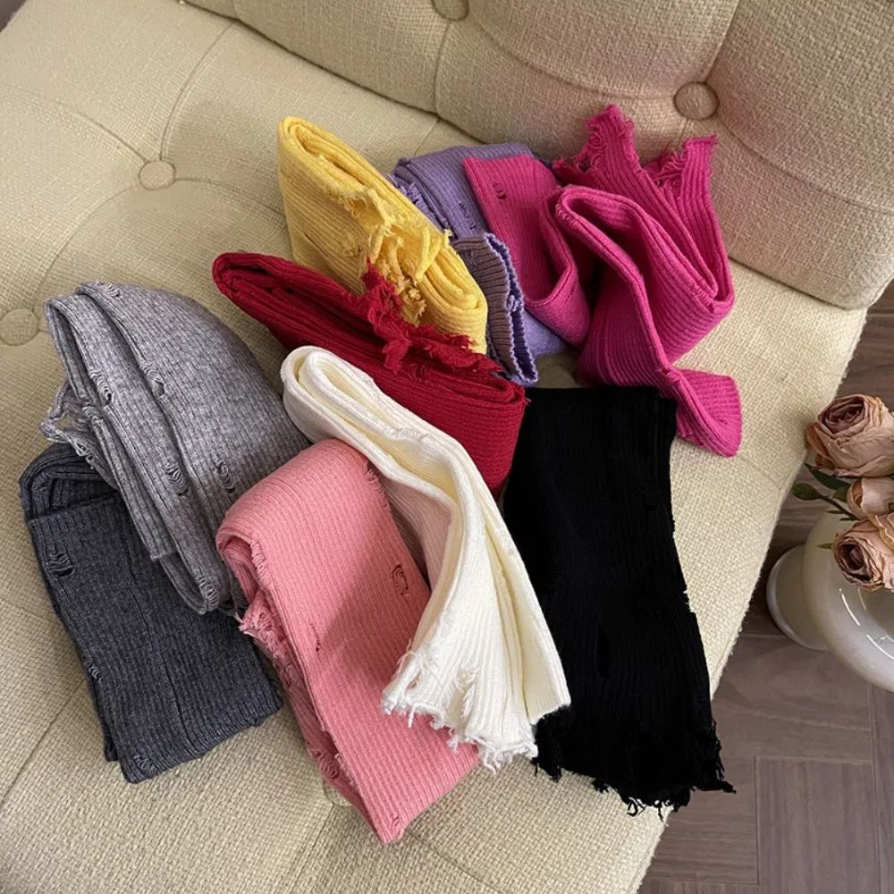 

Elastic Subculture Gloves Wrist Cuffs Hollow out Y2K Fingerless Oversleeve Punk Colorful Ripped Knitted Sleeves Lolita