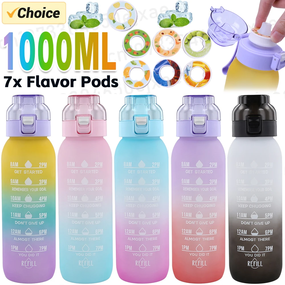 Fragrant Water Bottle + 7x Pods 1000ml Air Scent Up Drinking Cup Fragrance Flavored Water Bottle For Sports Fitness Water Cup