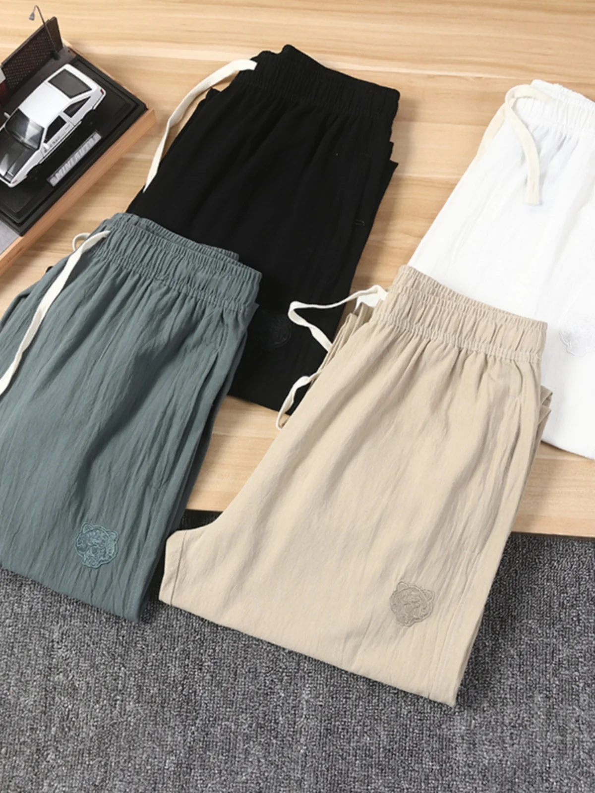 

Модные свободные хлопковые и льняные дышащие повседневные брюки с вышивкой головы тигра, весна-лето, новая городская молодежная повседневная одежда