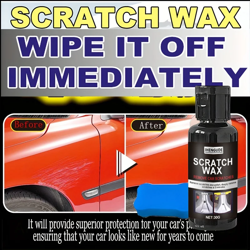 1 шт., 30 г паста для ремонта автомобильных царапин, воск для полировки автомобиля, средство для очистки и ремонта царапин, защитный воск, защищает блеск, уход за автомобильной краской с губкой
