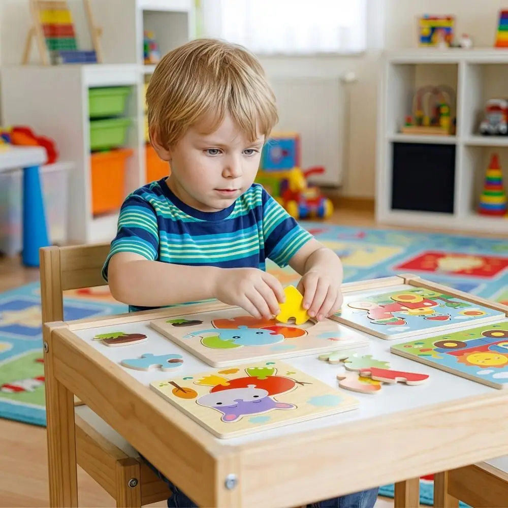 Fun 3D Wooden puzzle Cartoon Lifelike Animals Cognitive Jigsaw Puzzle Safe Portable Intelligence Puzzle Set Kid