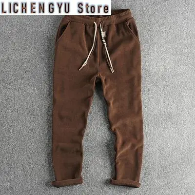 خريف جديد الأمريكية الرجعية الشنيل محبوك Sweatpants الرجال بسيطة الوزن الثقيل فضفاض مستقيم عارضة الرياضة الشباب السراويل