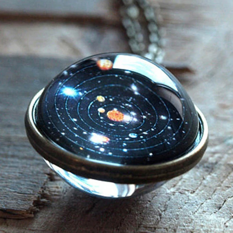 Solar System Necklace Pendant Galaxy Double Sided Pendant Universe Jewelry