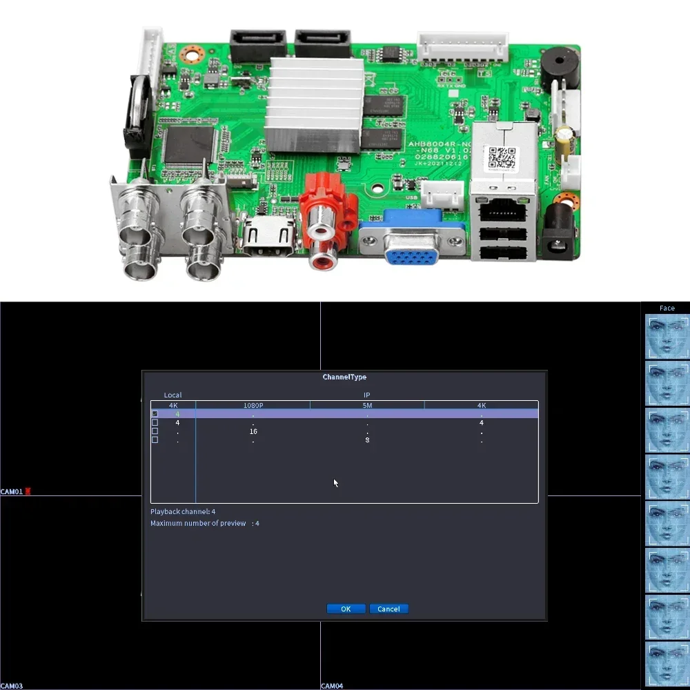 Imagem -05 - Gravador Cctv com Detecção de Rosto Módulo Dvr 4k 4ch Suporte 8mp 5mp Ahd Tvi Cvi Câmera ip P2p Nuvem Vigilância por Vídeo