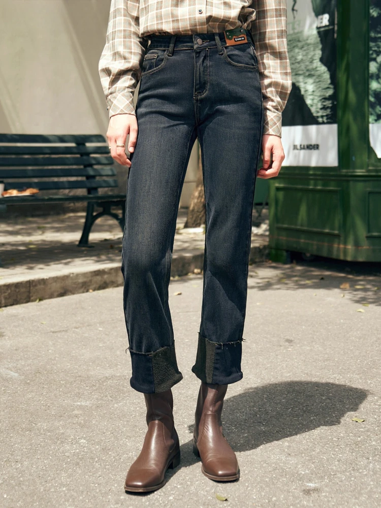 

OLrain Vintage Denim Jeans 2025 New Solid Straight High-waisted Jeans Casual Commute Loose Fit Trouser Ladies Clothes O23DA89111