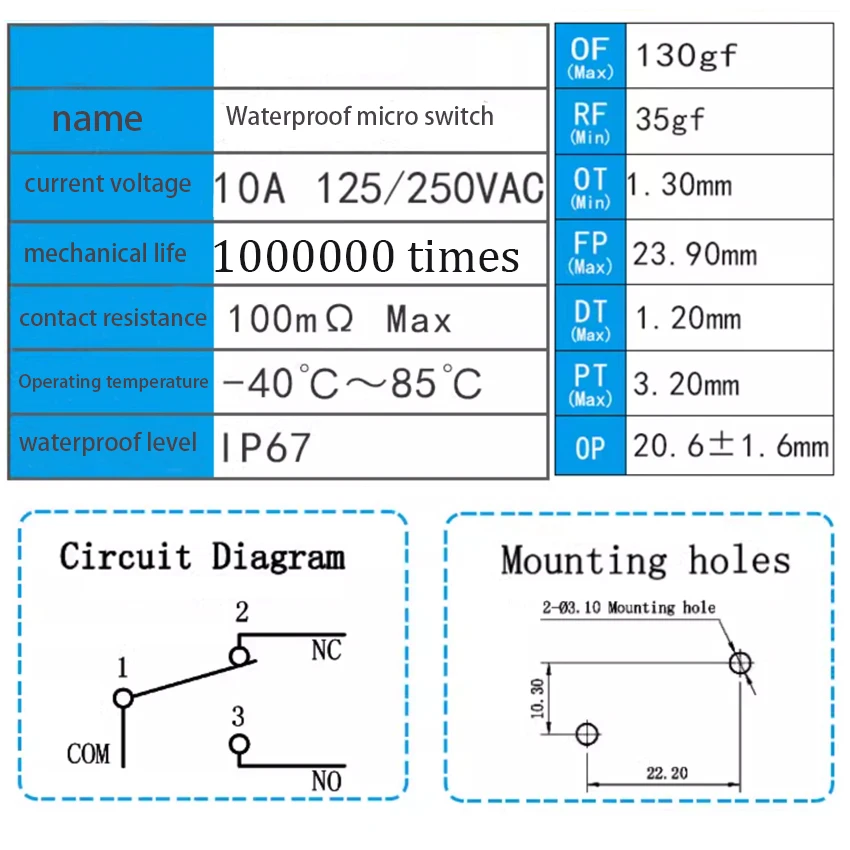 1Pcs Waterproof micro switch G5W11 high travel limit detection switch, charging gun long button