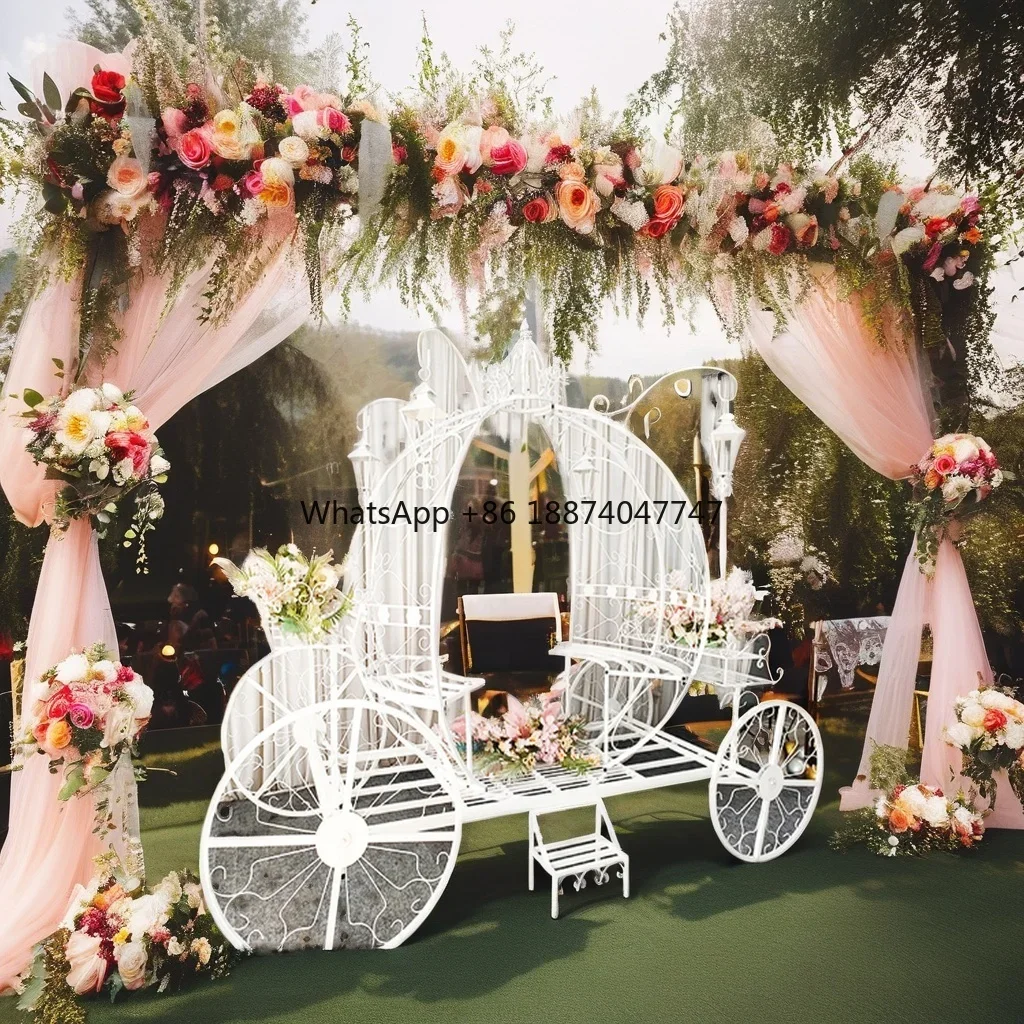 White Iron Metal Wedding Drink Bar Cart Elegant Champagne Carriage for Party Decorations Including Candy Cart Packaged in Carton