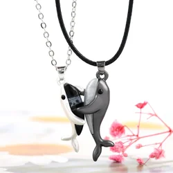 Lovecryst 2Pcs/set Magnetic Couple Love You Whale Pendant Necklace for Men Women Wedding Lovers Necklace Valentine's Day Gift