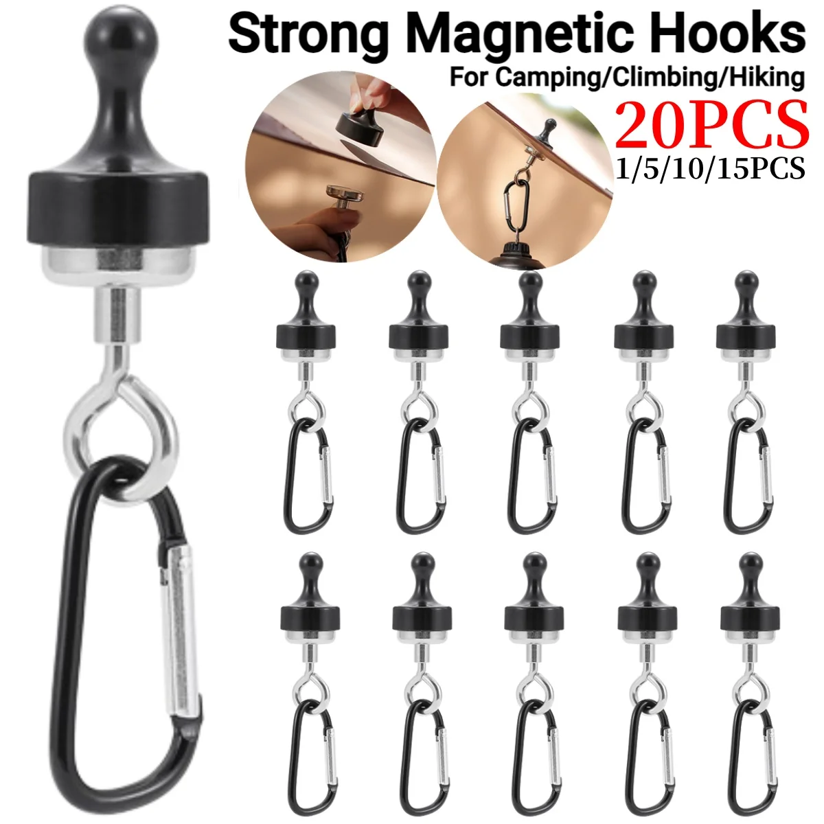 1-20PCS Strong Magnetic Hooks Multipurpose Outdoor Tent Camping Light Hook Magnet Bearing Hanger D Type Mountaineering Buckle