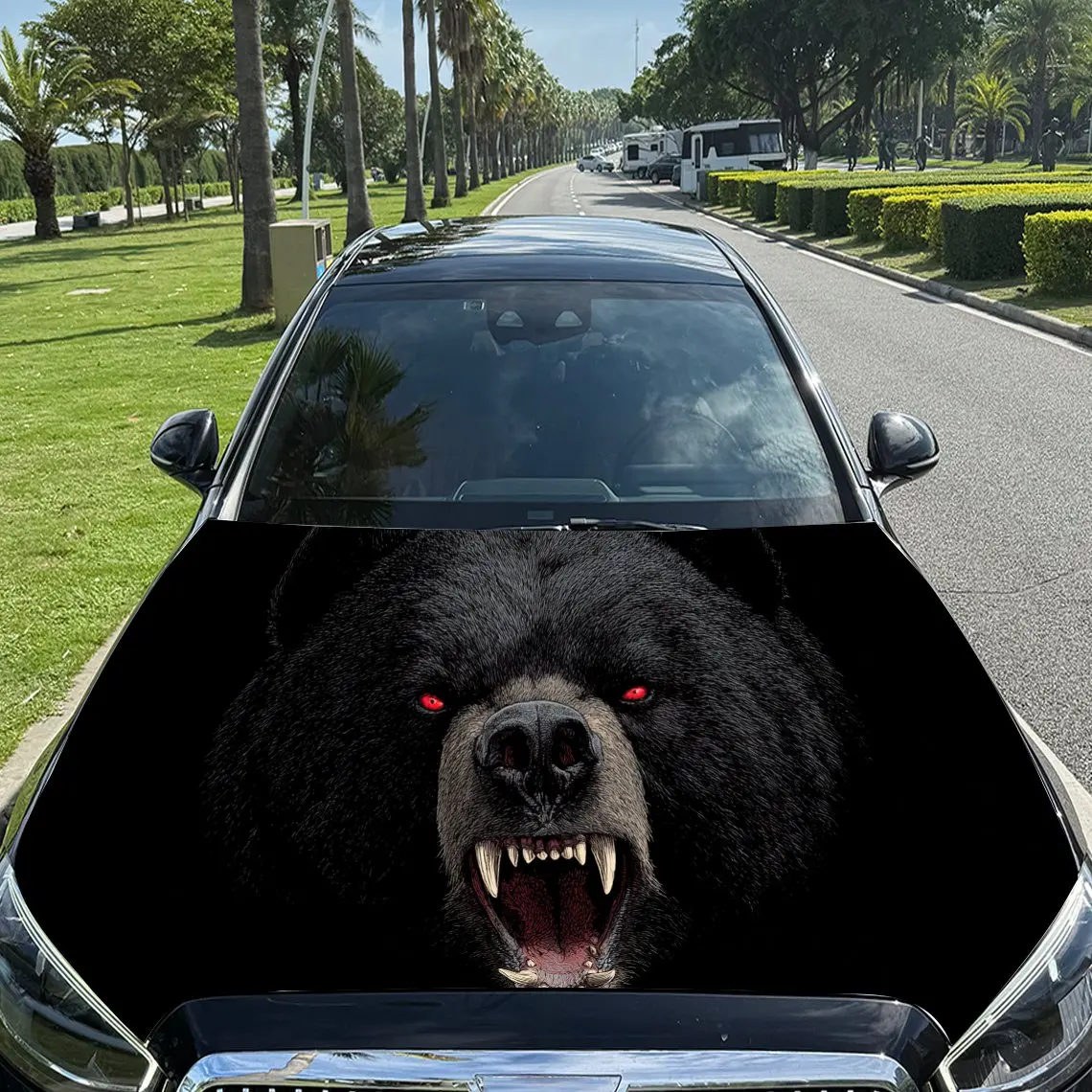 

Angry Red Eyes Bear ПВХ обертывания на капот автомобиля, самоклеящаяся водонепроницаемая наклейка на капот автомобиля, защитные наклейки для украшения автомобиля