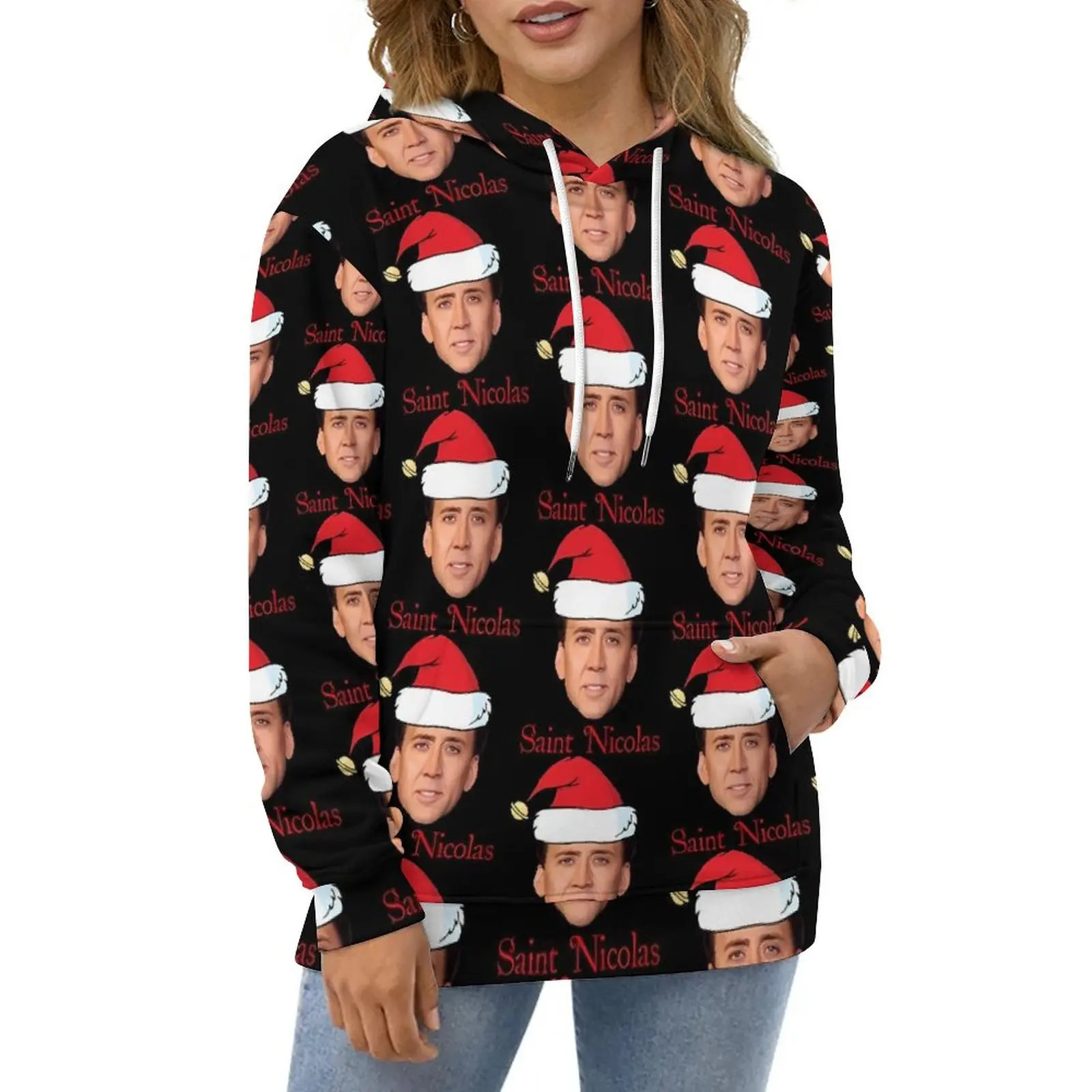 Saint Nicolas Cage Hoodies Christmas Harajuku Casual Hoodie Long-Sleeve Kawaii Custom Sweatshirts 4XL 5XL 6XL