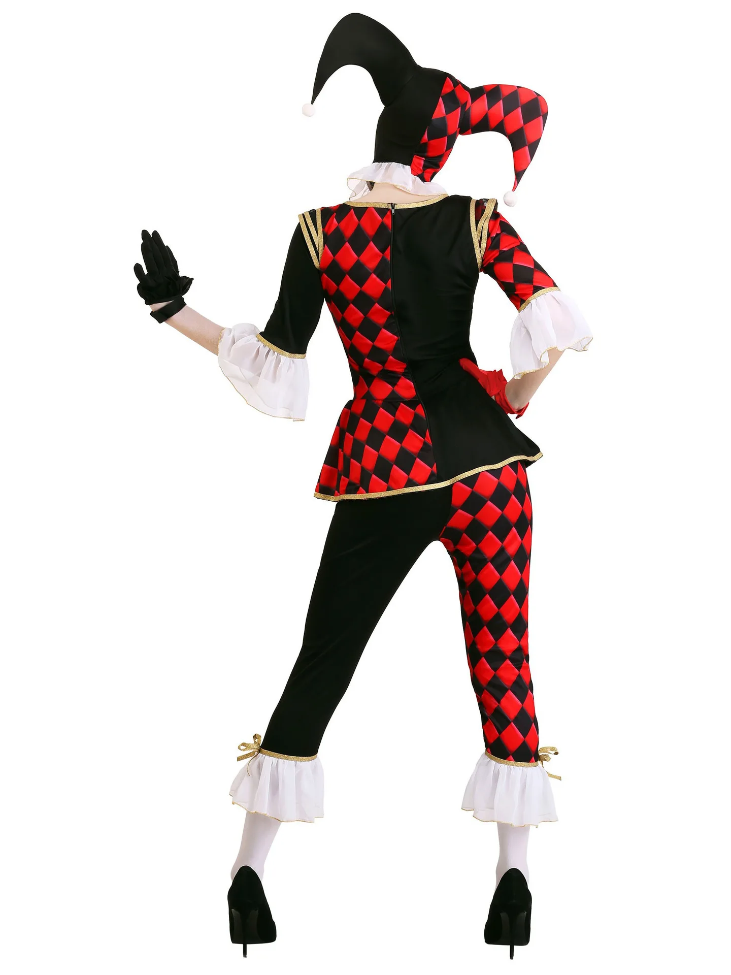 

Halloween Black And Red Checkered Evil Clown Uniform Costume Women's Fashion Stage Performance Traditional Chinese Ethnic Wear
