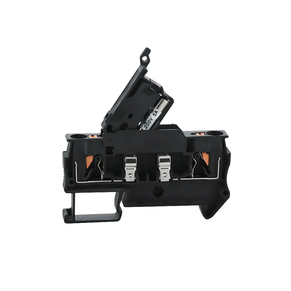 5Pcs Din Rail Terminal Blocks PT 4-HESI Black Connector Push In Spring Fuse Terminal Block Connector Screwless Fuse Holder