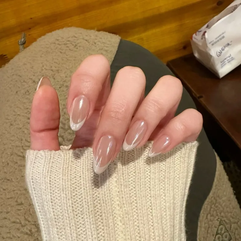 10pcs Handmade False Nails Acrylic Press on French White Nail Tips Nail Art Fake Nail with Sticky Tabs Paste Nails Self-nail - Image 3