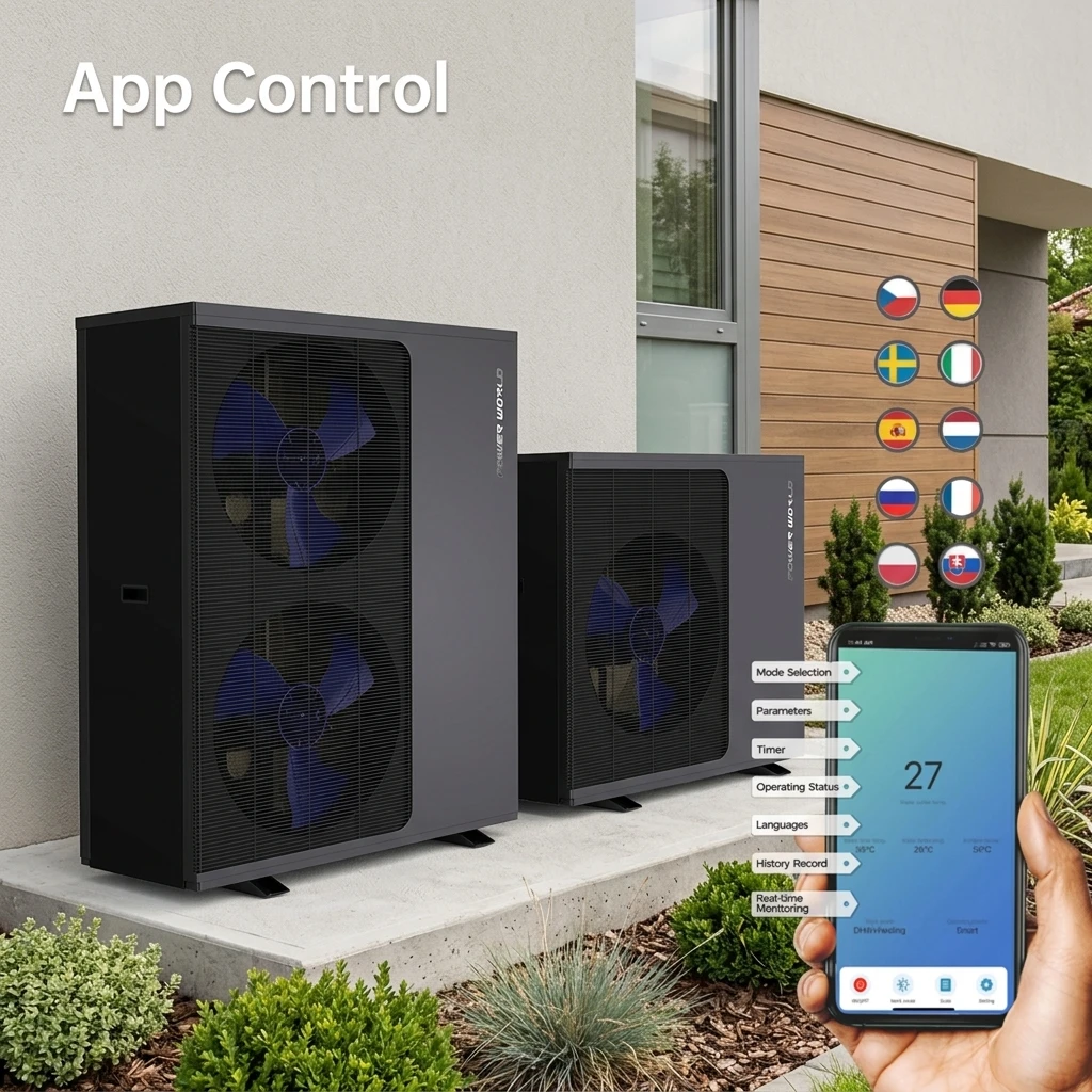 Power World R290 EVI DC Inverter Air Source Heat Pump-High Efficiency Electric for Hotel & Outdoor Use Tankless Water Heating