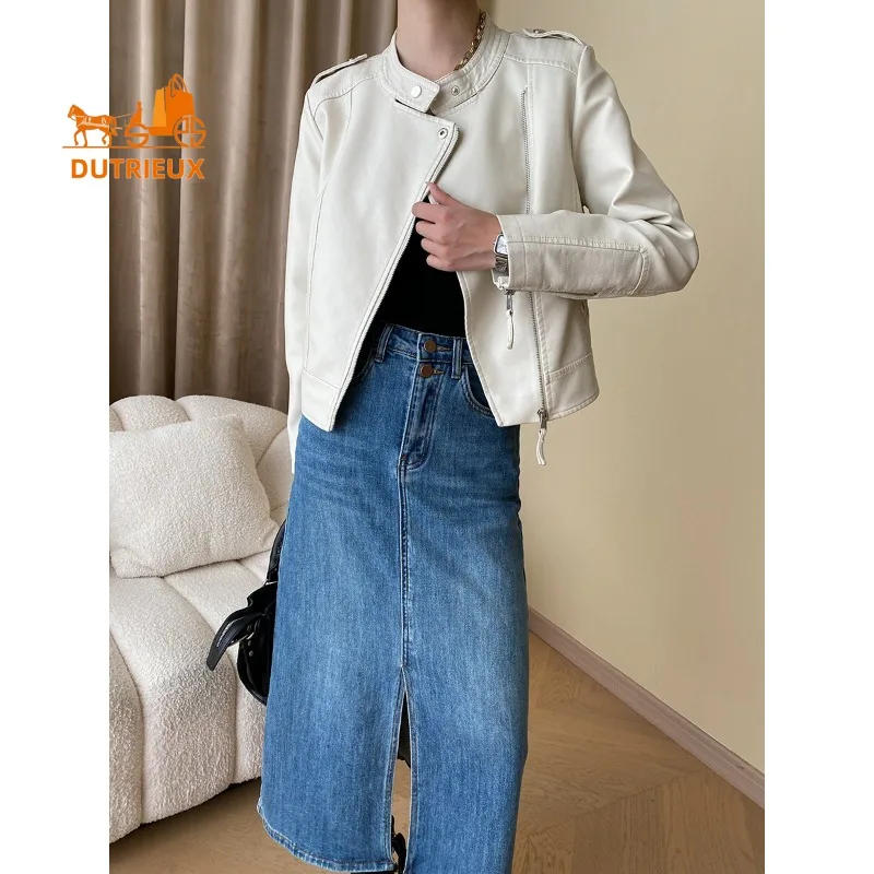 2025 New Spring Autumn Women's Fashion Real Leather Jacket, 100% Genuine Sheepskin, Simple and Motorcycle Coat for Woman
