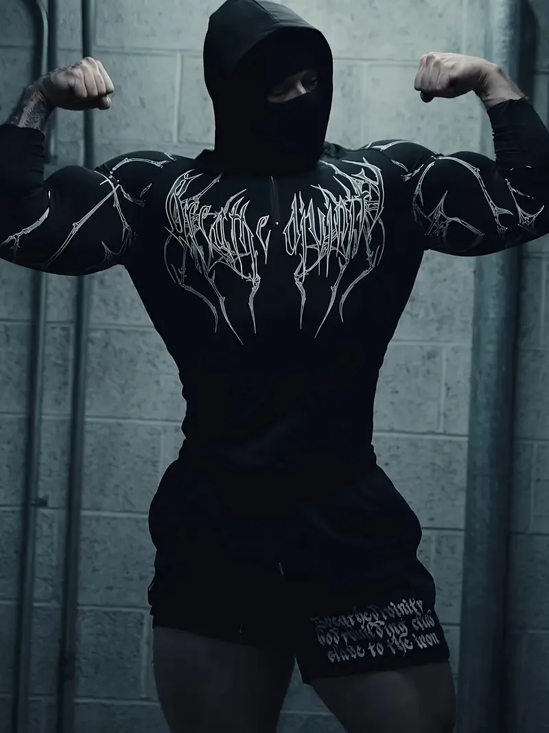 تي شيرت رياضي بغطاء للرأس وأكمام طويلة للخريف للجنسين للزوجين رياضي للياقة البدنية تصميم نمط شخصي بأكمام طويلة #4