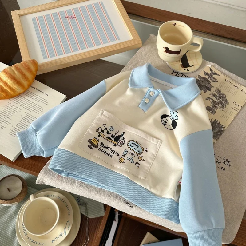 Spot GoodsQY255312Boy's hoody2025خريف جديد جيب طباعة بدوره إلى أسفل طوق المرقعة راجلان