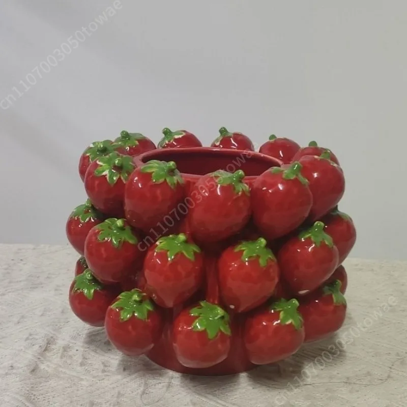 3D Handmade Ceramic Planter, Cute Red Strawberry Flower Pot, Decorative Succulent Planter for Home Garden Kitchen Decor - view 5