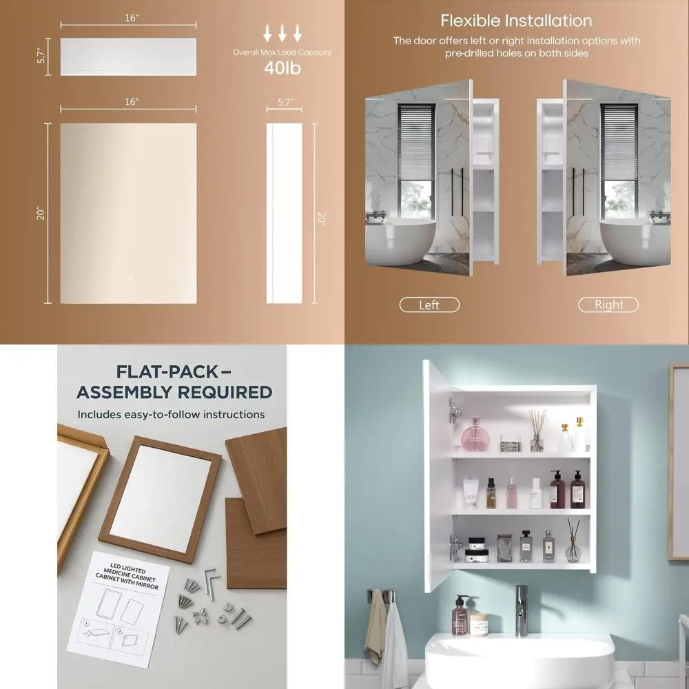 

White 20x16 Inch Wall-Mounted Bathroom Cabinet with 1 Door, Adjustable Shelves, and Saver Storage