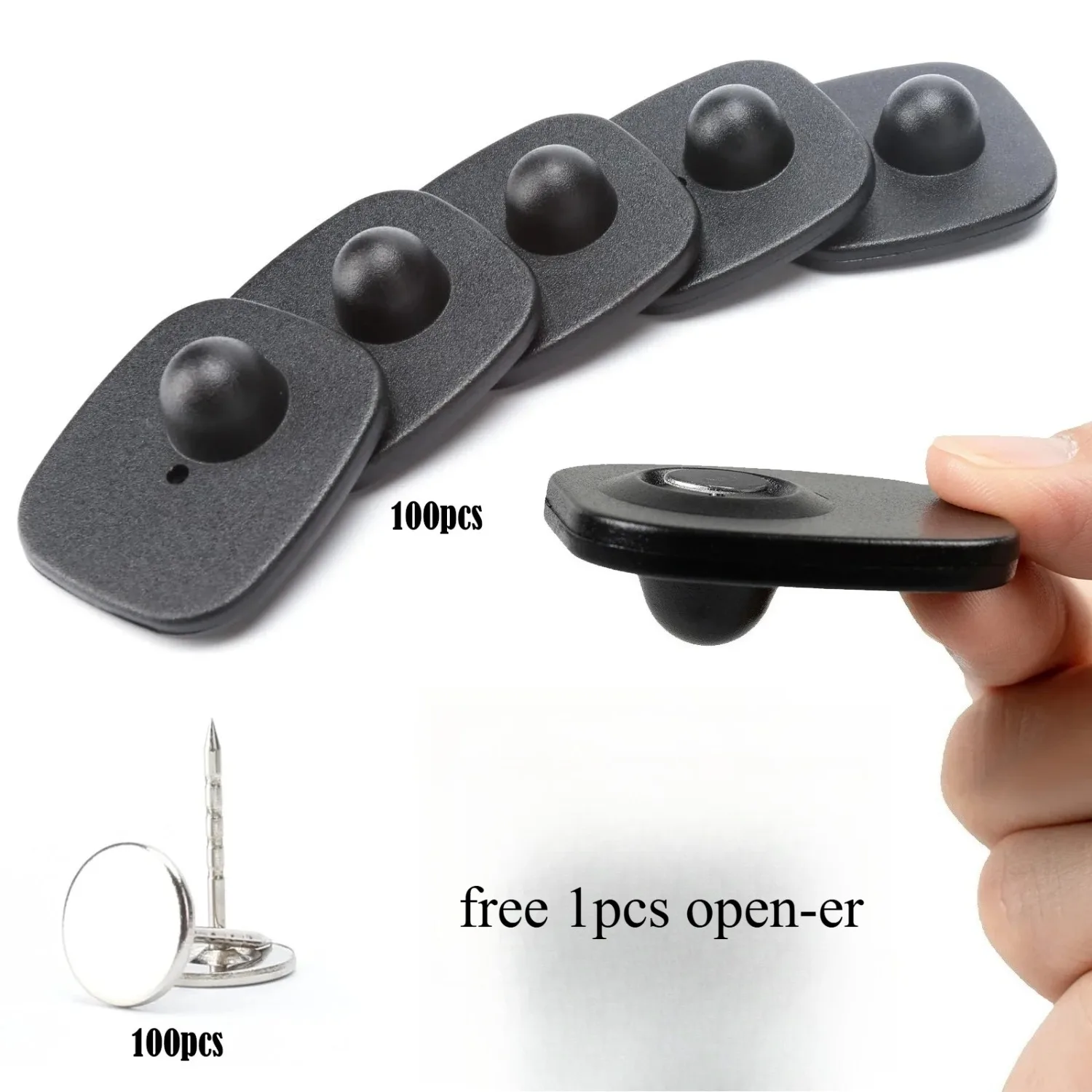 Anti-Theft Security Tag 100-Pack, 8.2MHz Square Hard Tags with Unlock Pins