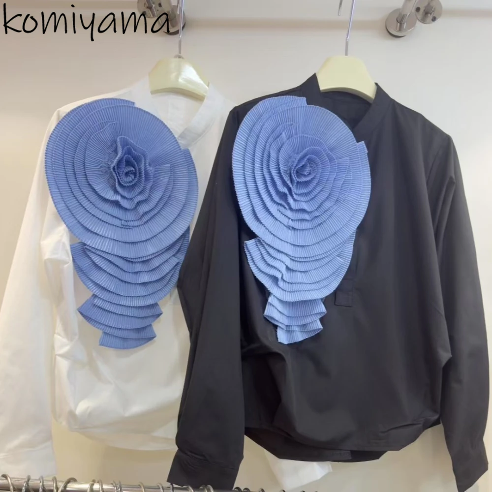 

Contrast 3d Flower Blusas Long Sleeve Woman 2025 Shirts Blouses Autumn New Ropa Mujer Fashion Loose Camisas Elegant Clothing
