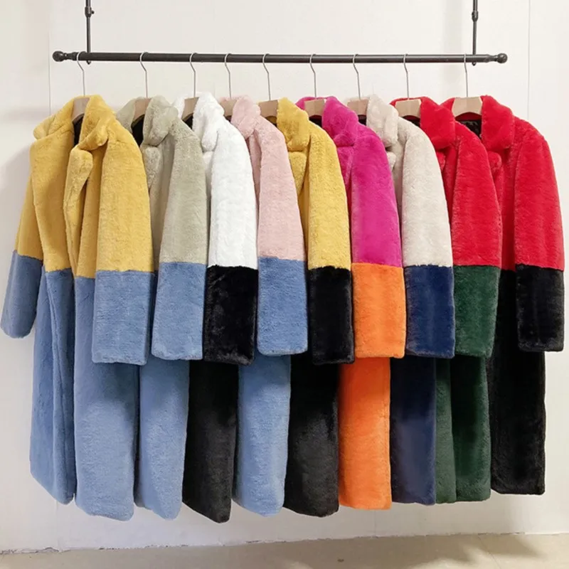 

2025 женская зимняя куртка оверсайз из норкового искусственного меха с плюшевым воротником в стиле пэчворк, пальто средней длины, теплые мягкие пушистые шубы, верхняя одежда