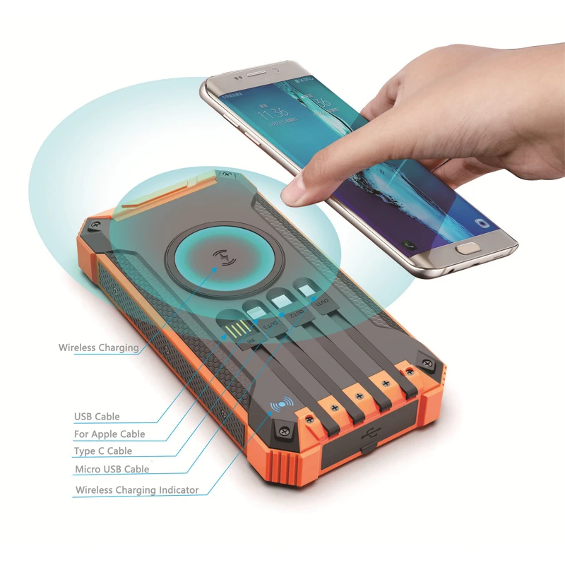 20000mAh batterie externe solaire sans fil USB C chargeur Portable pour iPhone 16 Xiaomi Huawei Samsung batterie de rechange Powerbank double lumière