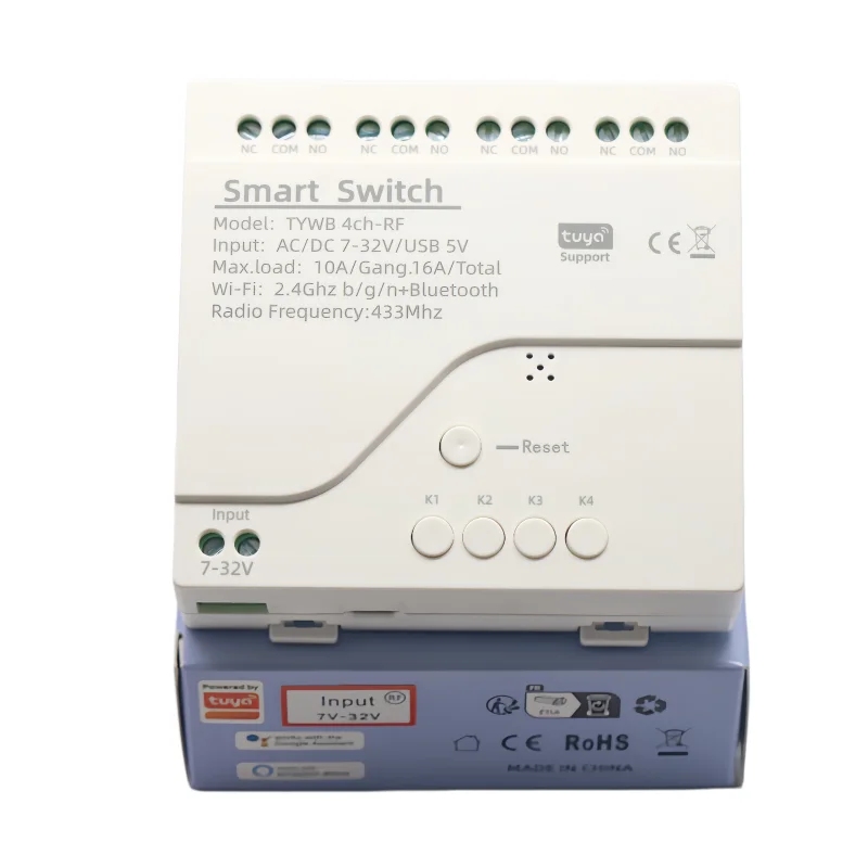 4CH RF Smart Switch 85-250V 220V AC WIFI Tuya Remote Control 433 Light Switch 10A Relay Self-locking Interlock Inching