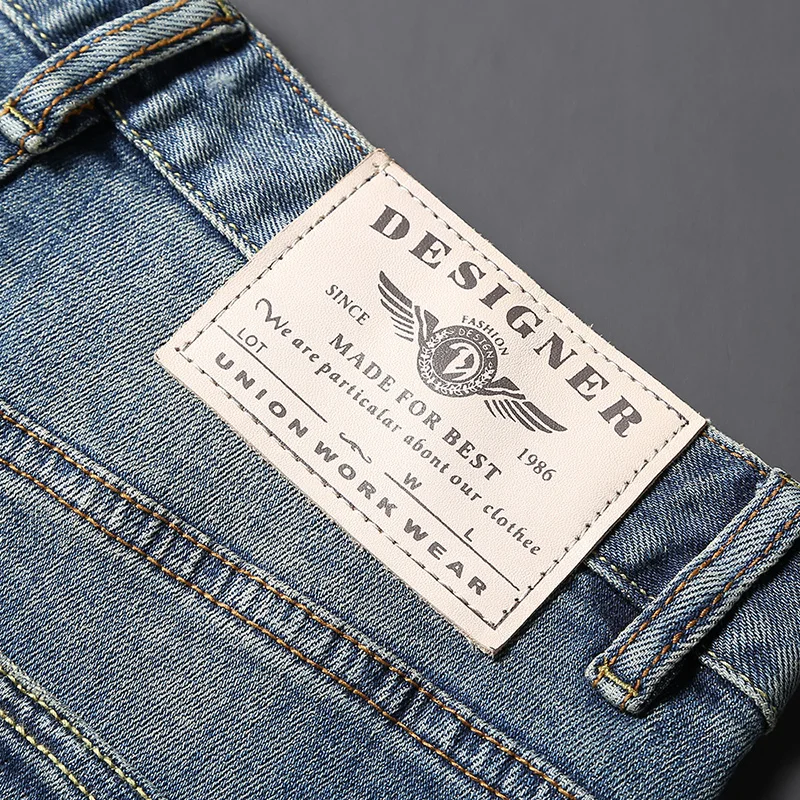 European Trendy Fashion Men Jeans High Quality Retro Blue Elastic Slim Fit Vintage Designer Jeans Men Casual Denim Pants Hombre