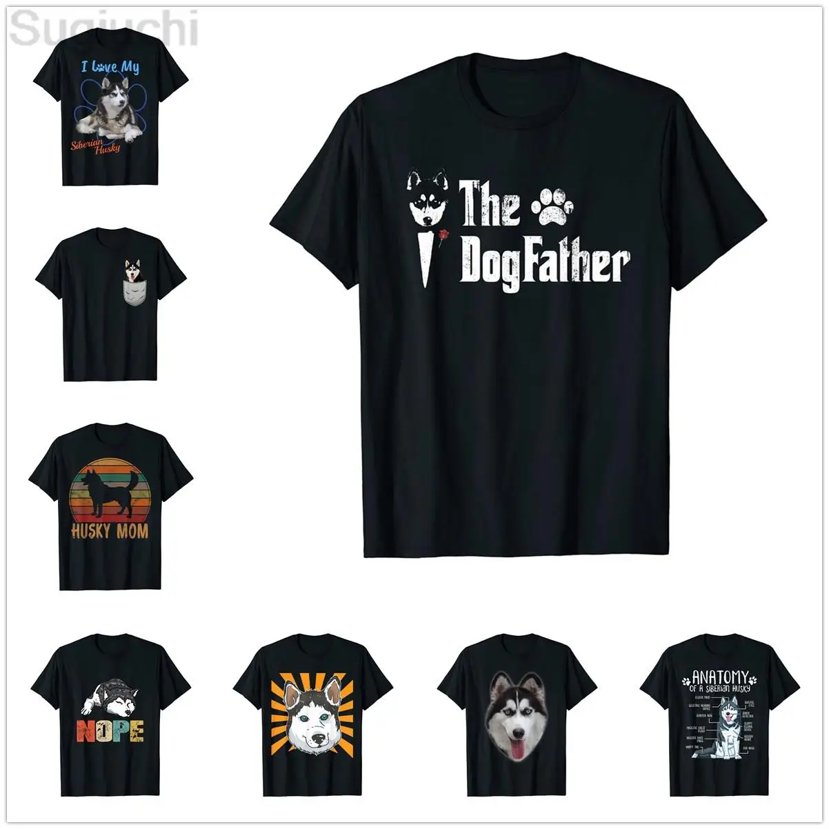 100% Cotton The Dogfather Siberian Husky Dog Dad T-Shirt Graphic Harajuku Fashion Tee T Shirt XS-5XL