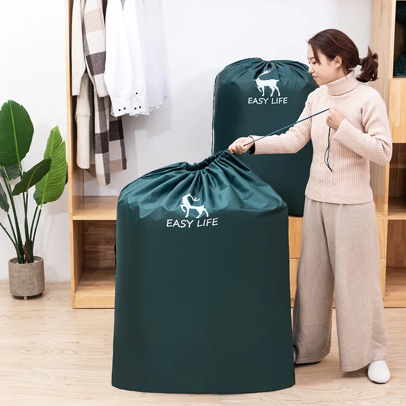 Large Quilt Storage Drawstring Bag Household Wardrobe Bedding Clothing Sorting Bag Dustproof Moving Packing Bundle Mouth Bags