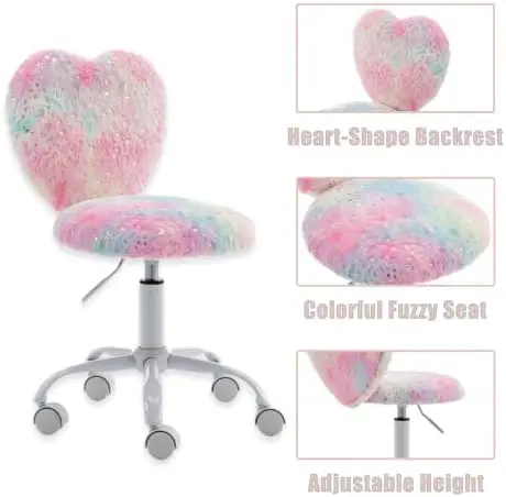 

Desk Chair Colorful Fur Chair for Girls Bedroom Fuzzy Computer Children Chair Cute Rolling Swivel Chair for Reading Study, Vario