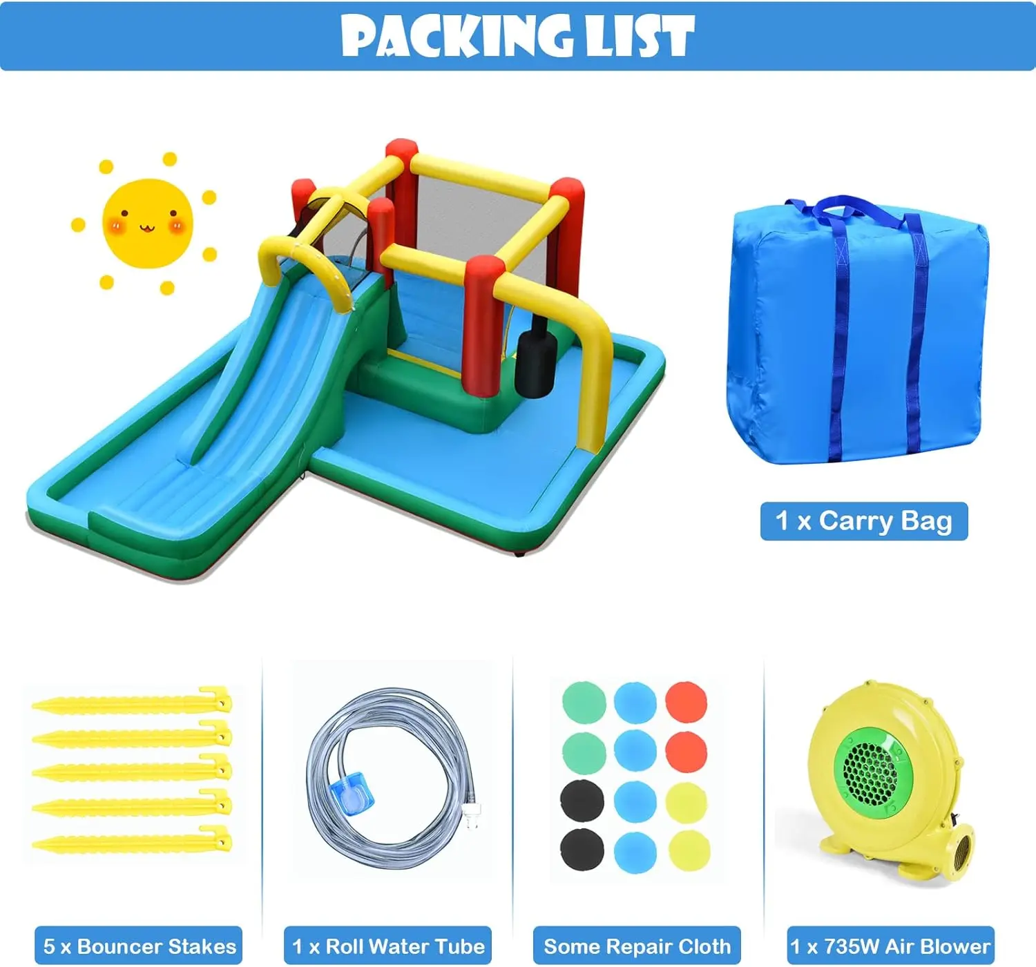 زلاجة مائية عملاقة للأطفال في الفناء الخلفي ، جدار تسلق ، نفق زحف ، بندول كبير ، نفخ ، 6 في 1