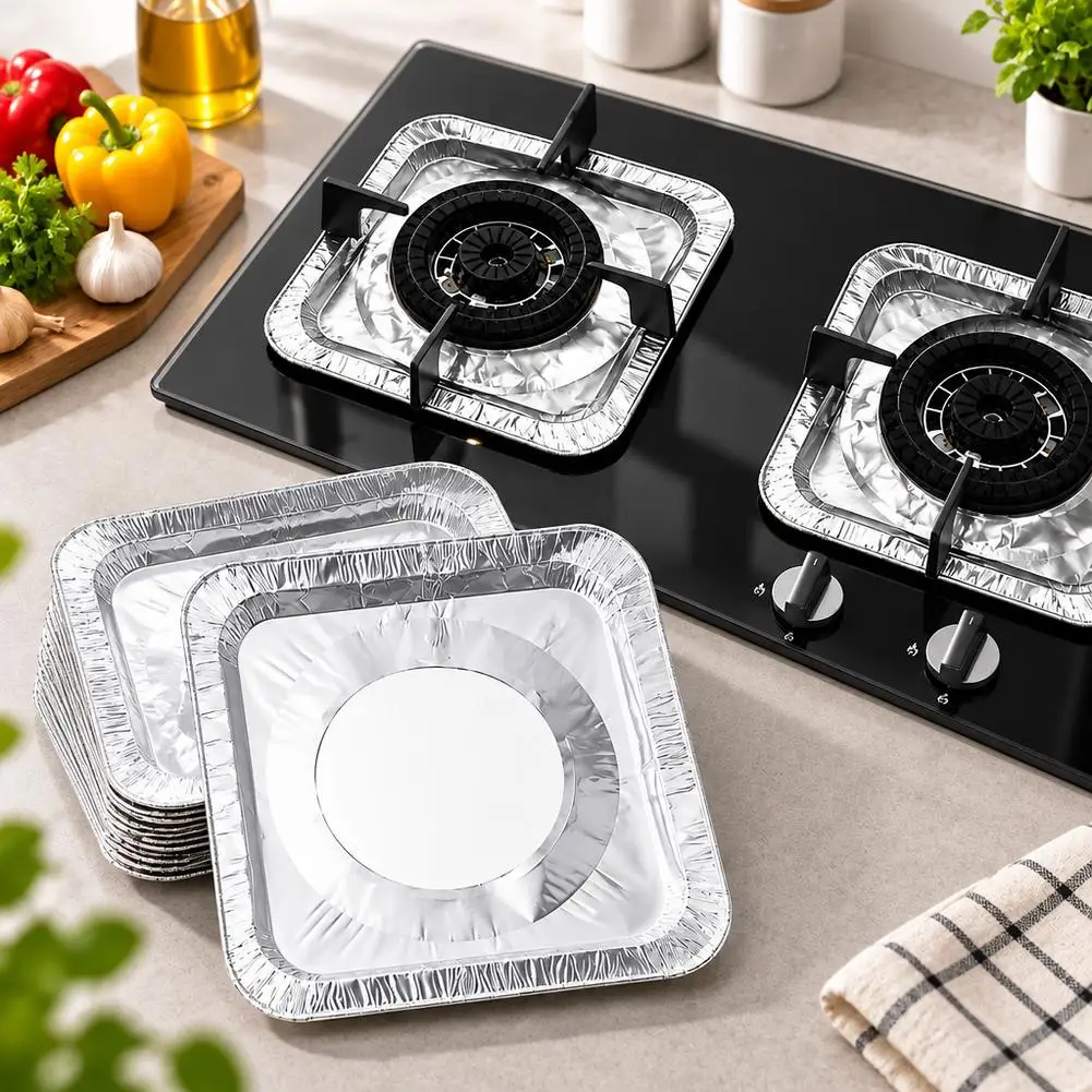 30/50/100PCS Aluminum Foil Burner Covers Disposable Stove Liners for Gas Cooktops Oil-Proof Cooking Protectors (Easy Clean)